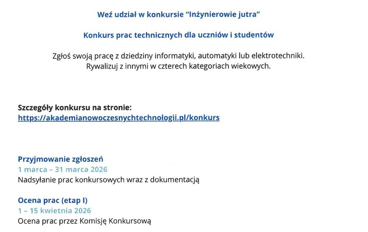 Zdjęcie do Zaproszenie do udziału w konkursie "Inżynierowie Jutra"