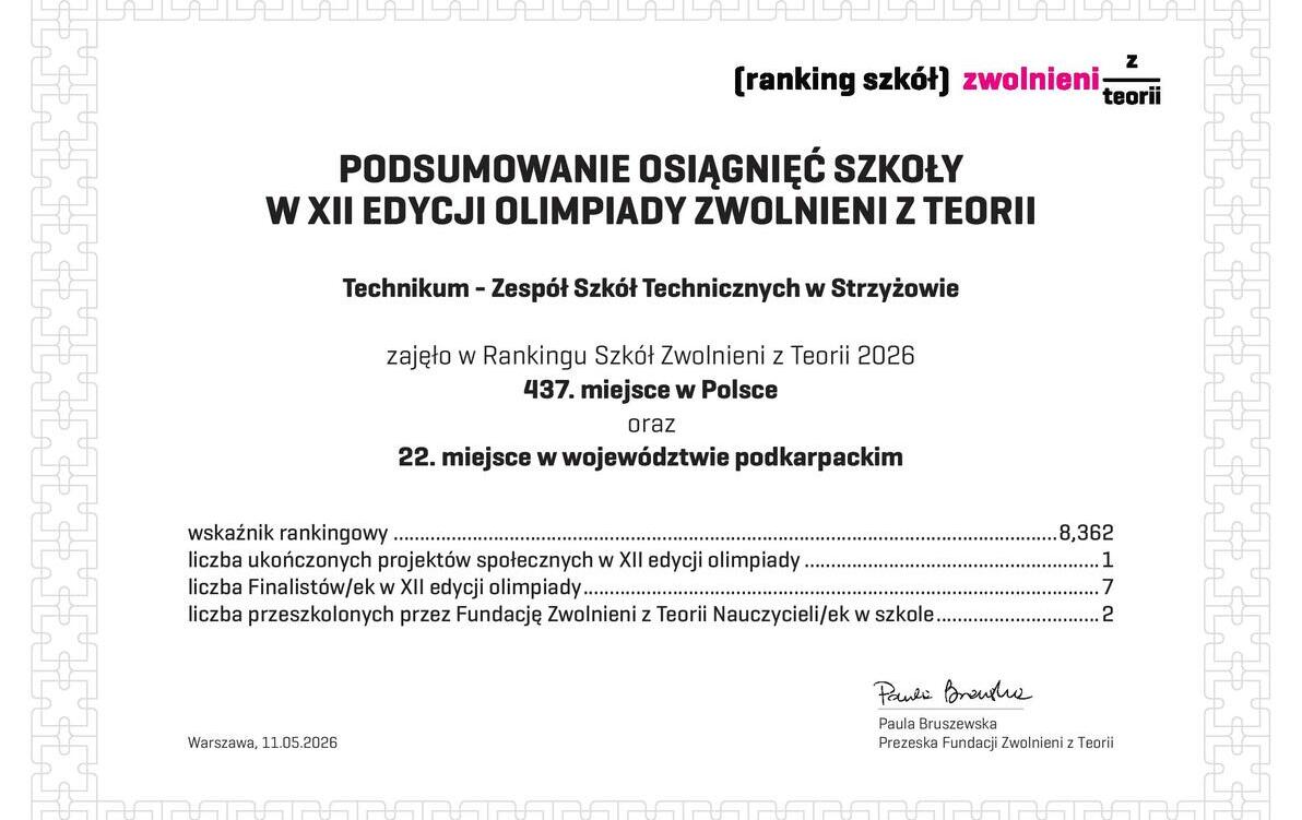 Zdjęcie do Olimpiada zwolnienie z Teorii - ranking szk&oacute;ł